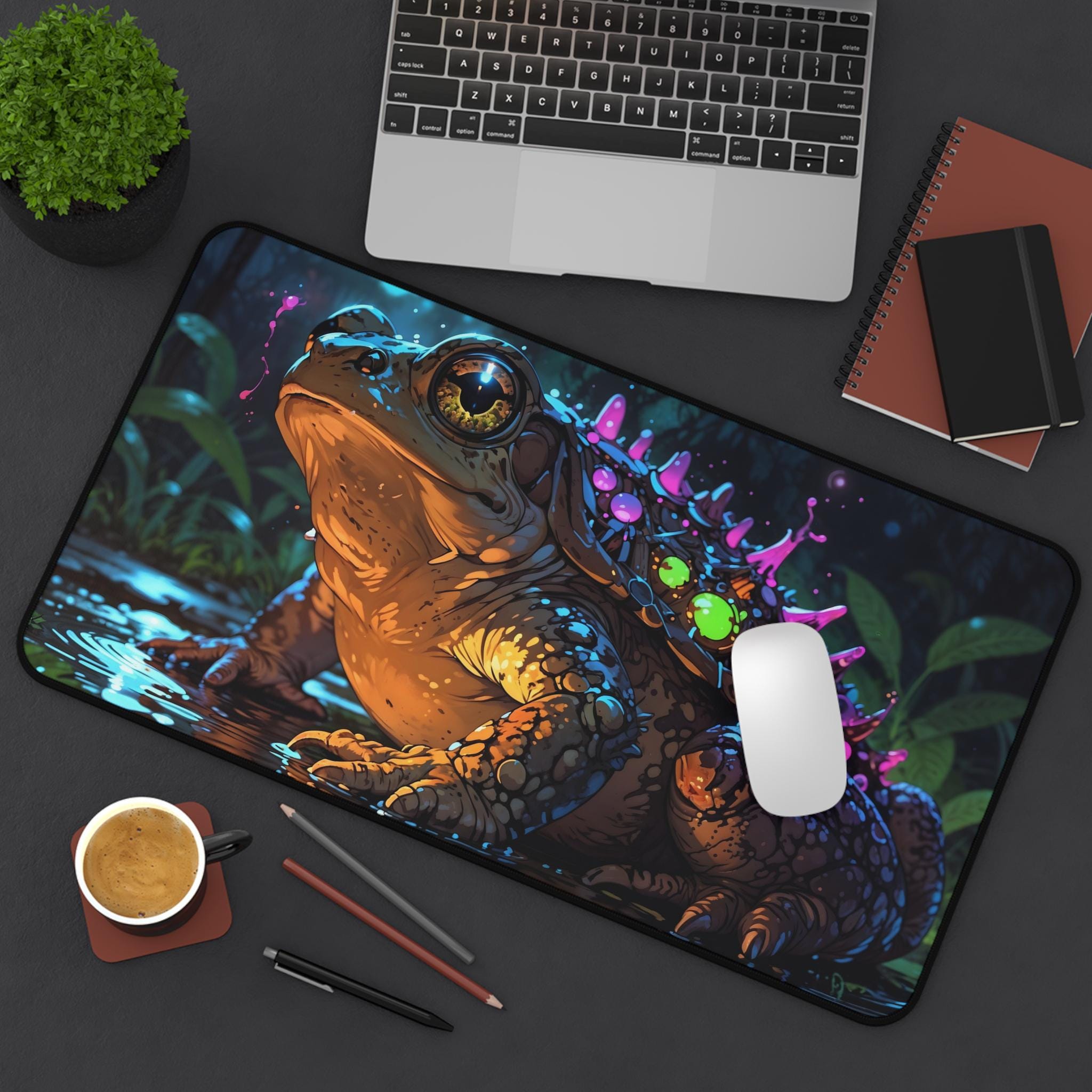 Desk Setup Workspace - Cute Celestial Frog Desk Mat -