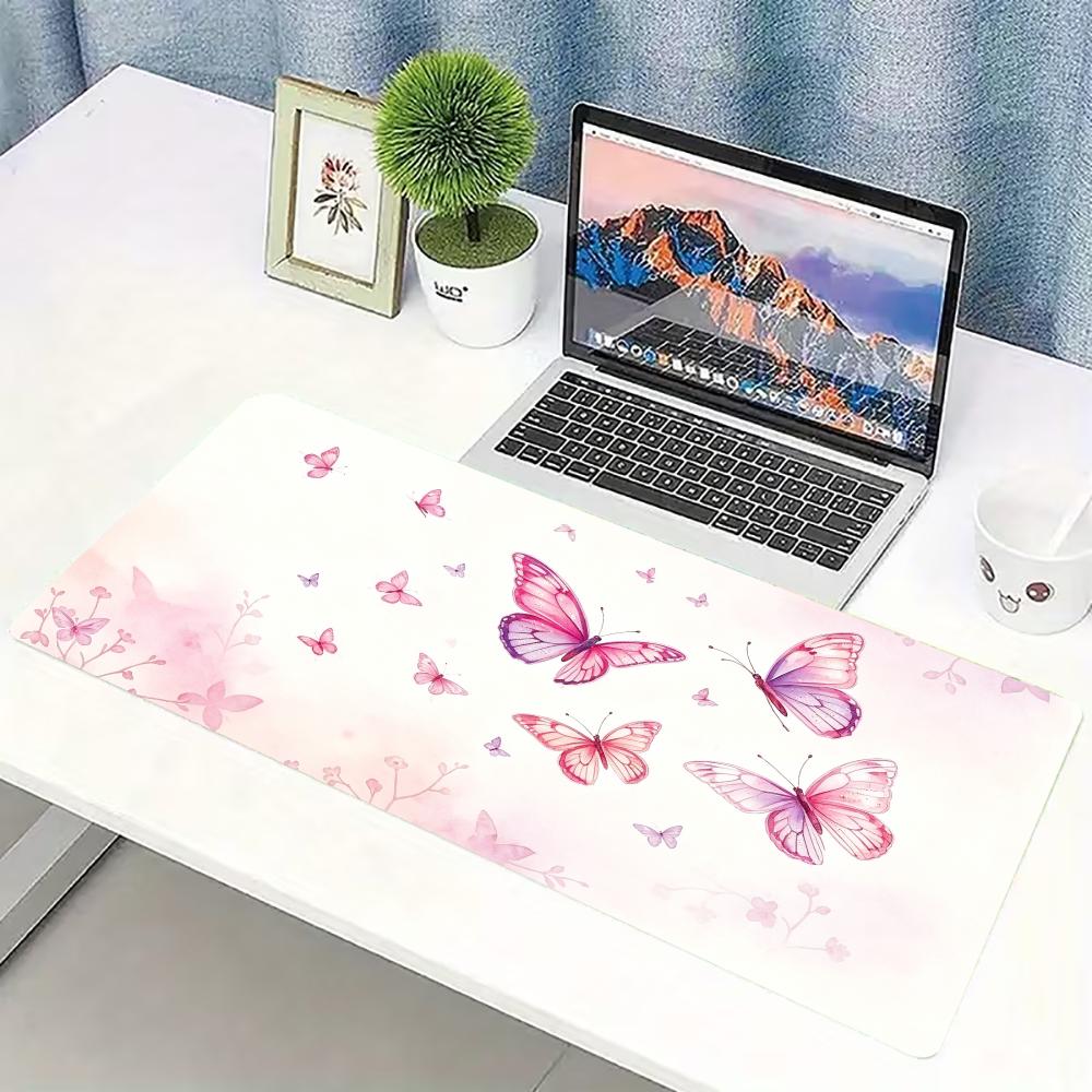 Desk Setup Pc And Laptop - Watercolor Pink Butterfly Large Gaming Mouse