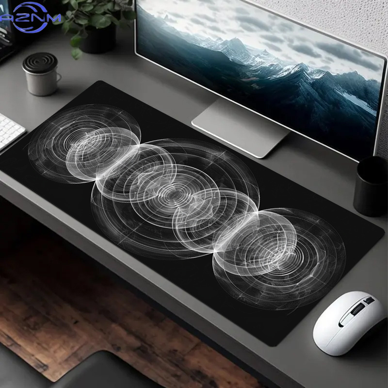 Desk Setup Workspace - Large Black and White Spiral Pattern