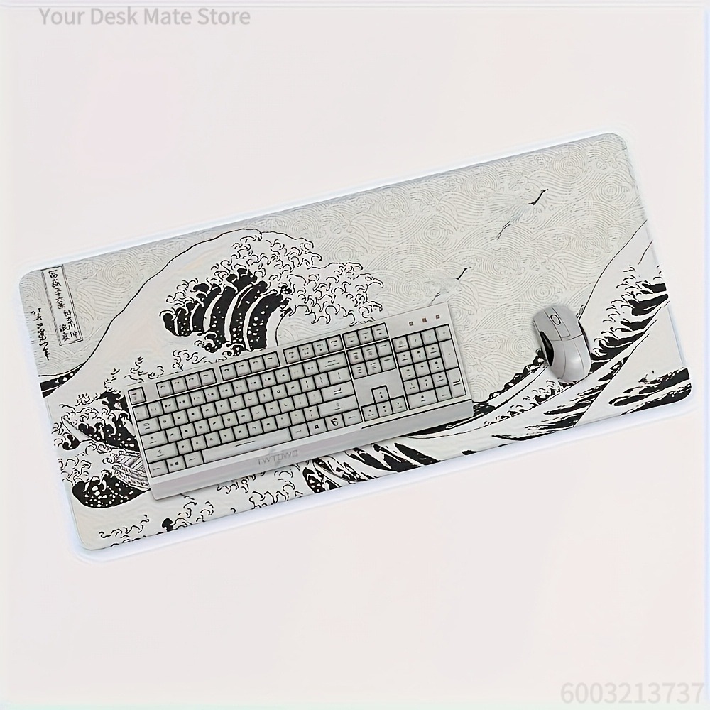 Desk Setup Pc And Laptop - Black White Wave Art XXL Desk