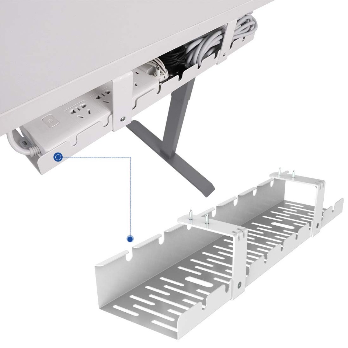 Desk Setup Workspace - Cable Management Tray Desk Organizer Under
