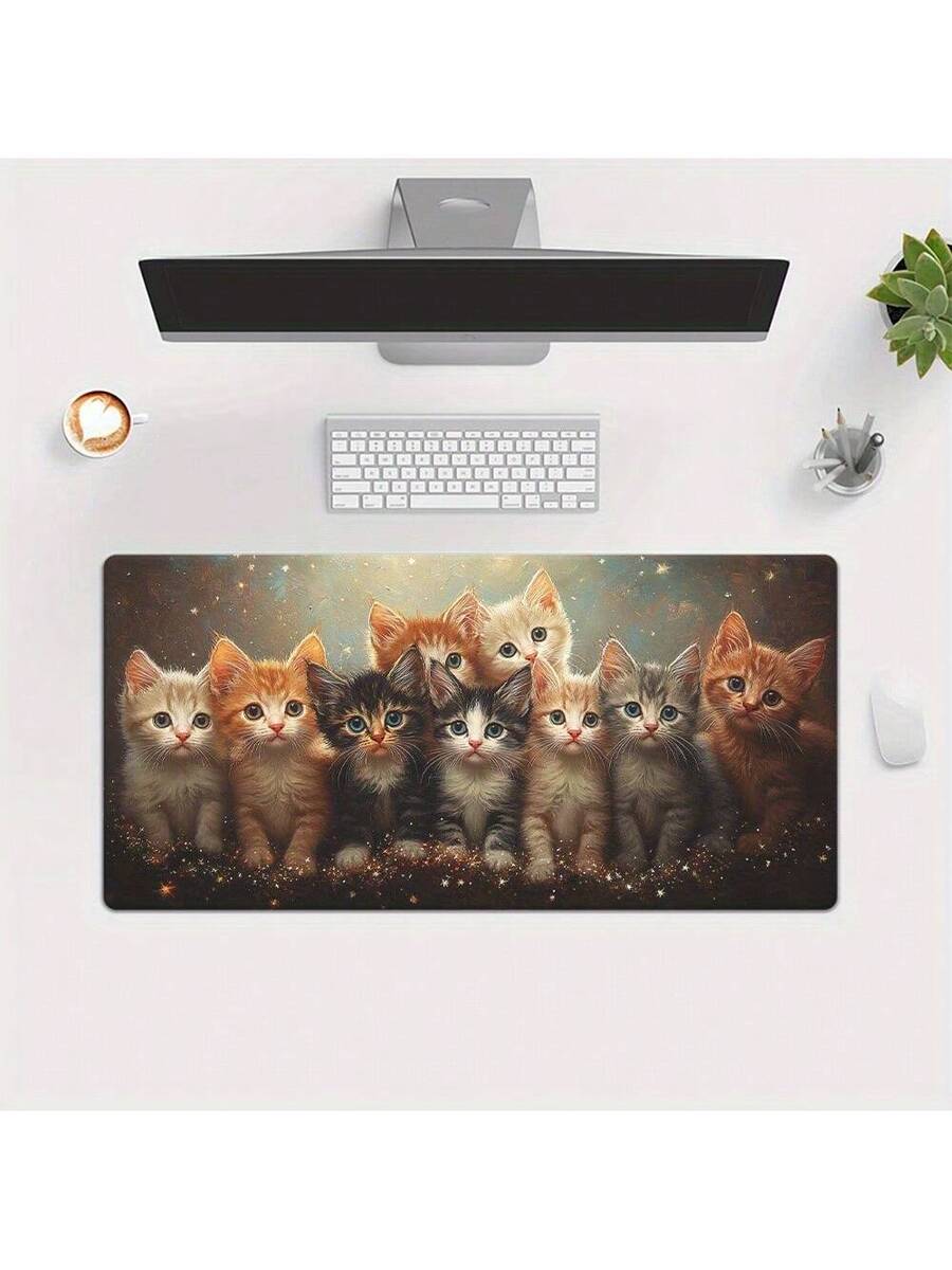 Desk Setup Pc And Laptop - Cute Kitten Gaming Mouse Pad Desk