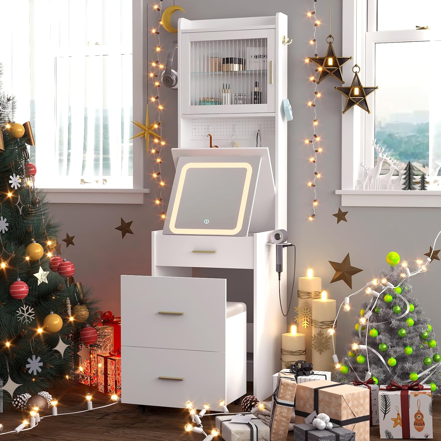 Desk Setup Charging Station - 3 in 1 Vanity Desk with