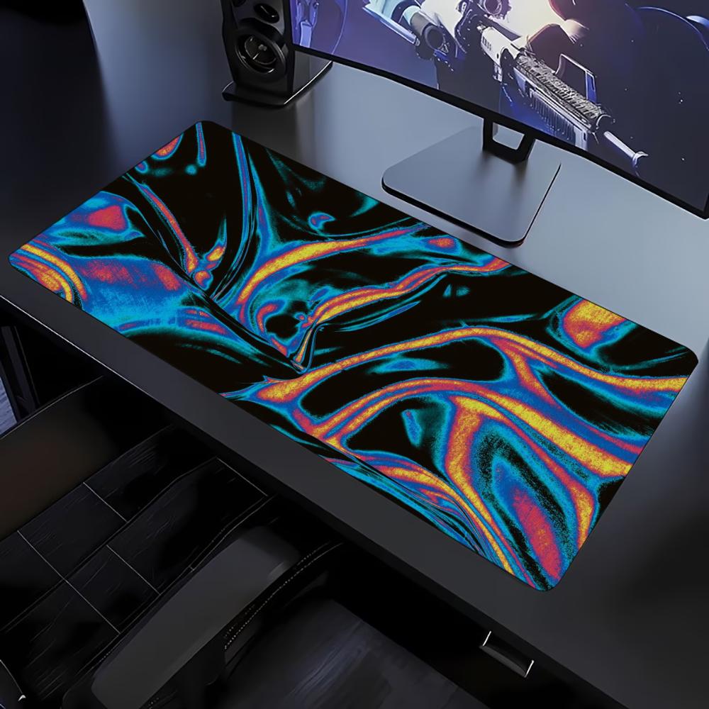 Desk Setup Workspace - Colorful Liquid Swirl Pattern Large Mouse