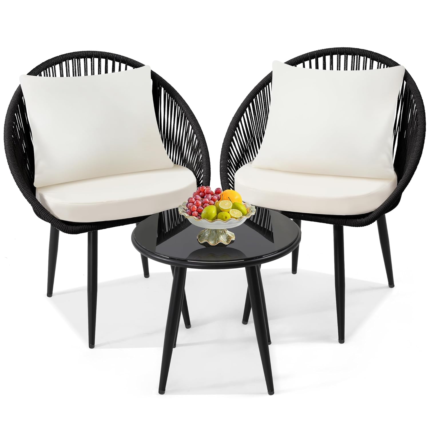 Desk Setup Minimalist - 3 Pieces Bistro Set, Woven Rope
