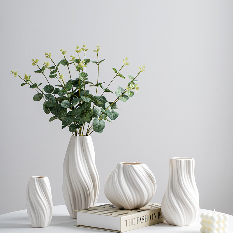 Desk Setup Minimalist - Cream Nordic Minimalist Ceramic Vase, White