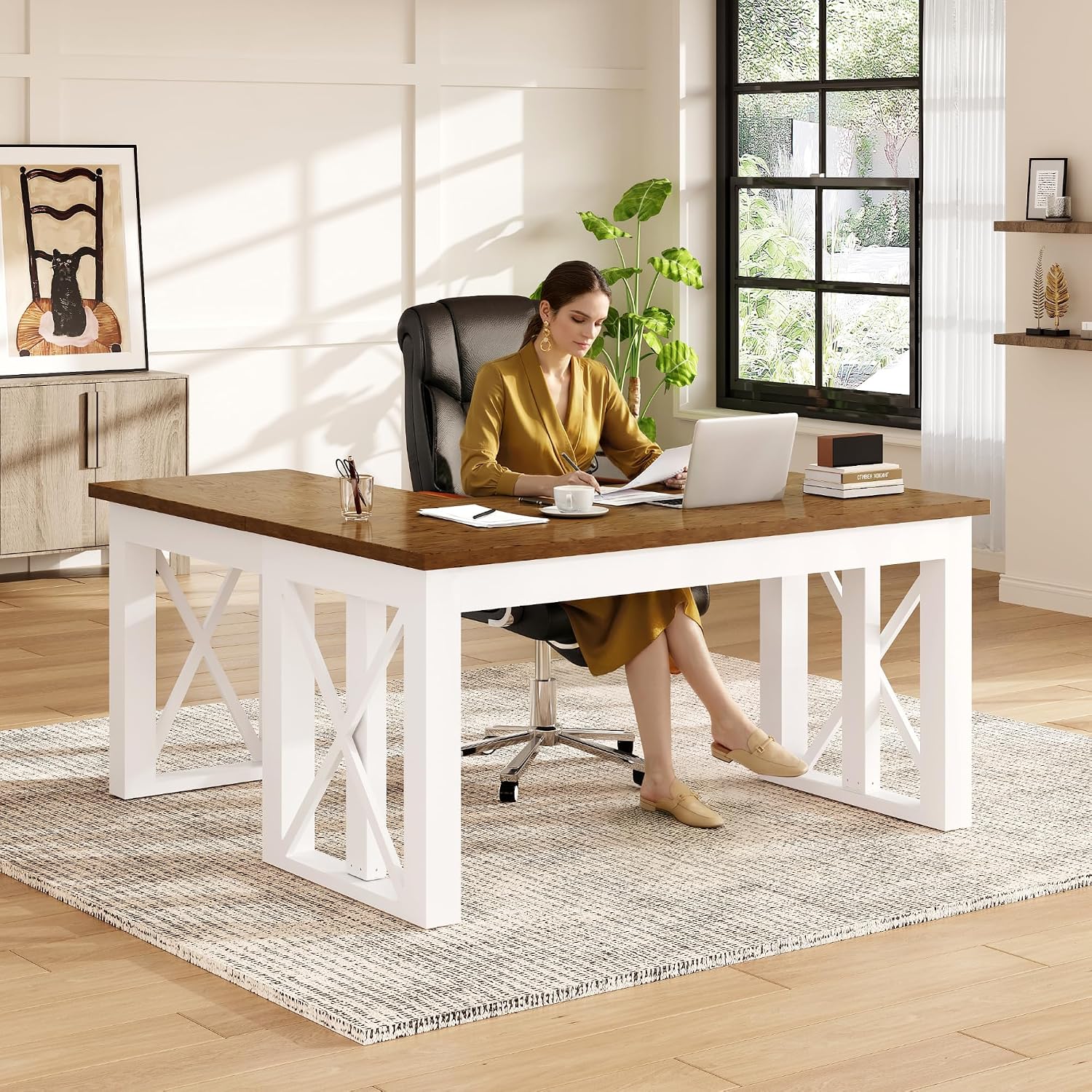 Setup Desk Monitor - L Shaped Standing Desk with Drawer,