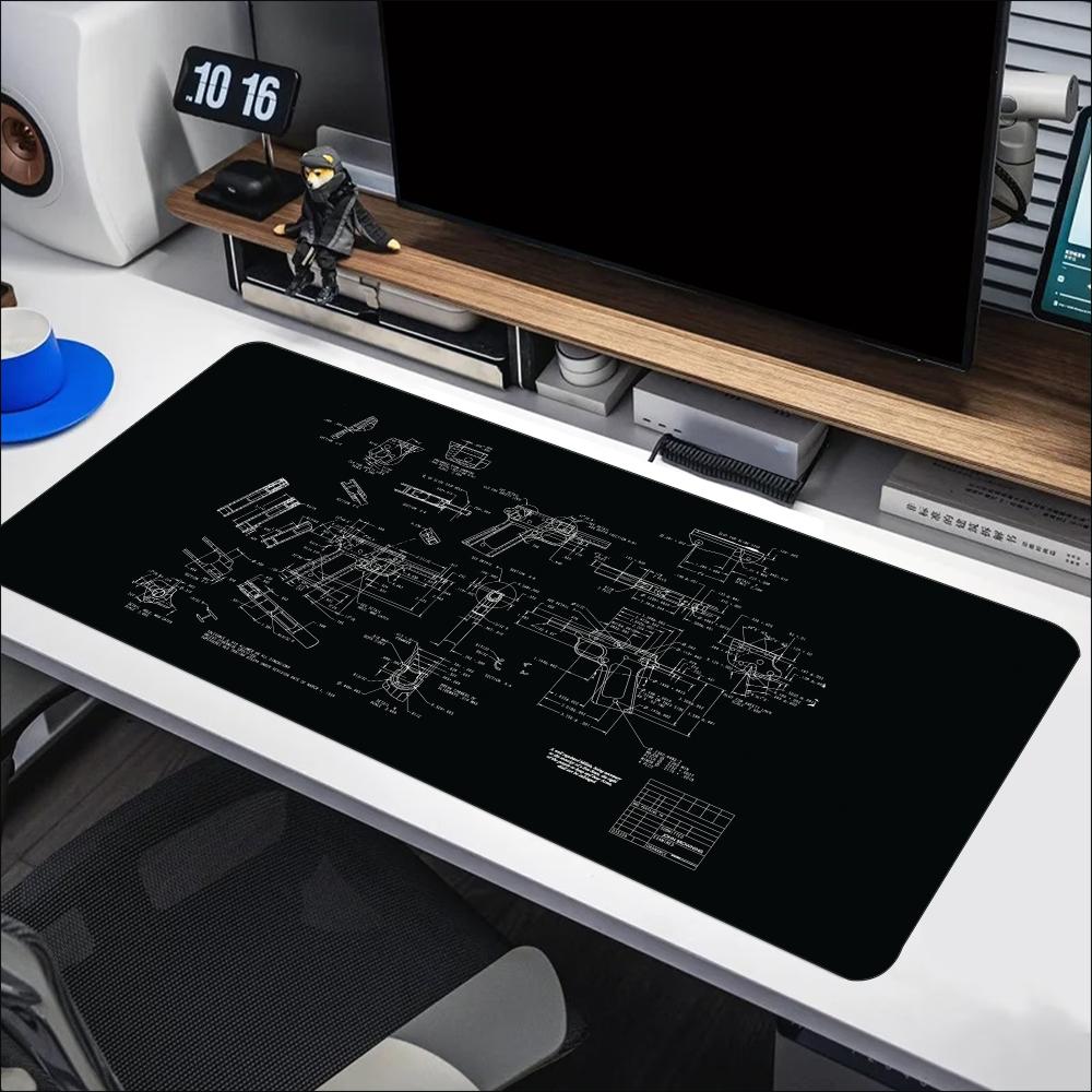 Desk Setup Workspace - Blueprint Mechanical Sketch Large Mouse Pad