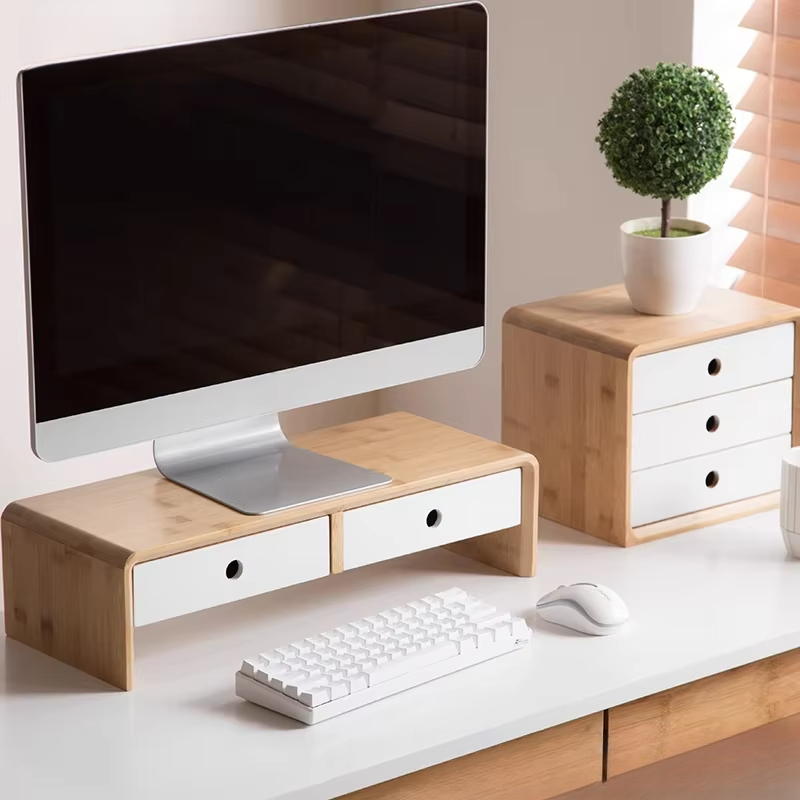 Setup Desk Monitor - Bamboo Laptop Monitor Riser Eco-Friendly Desktop