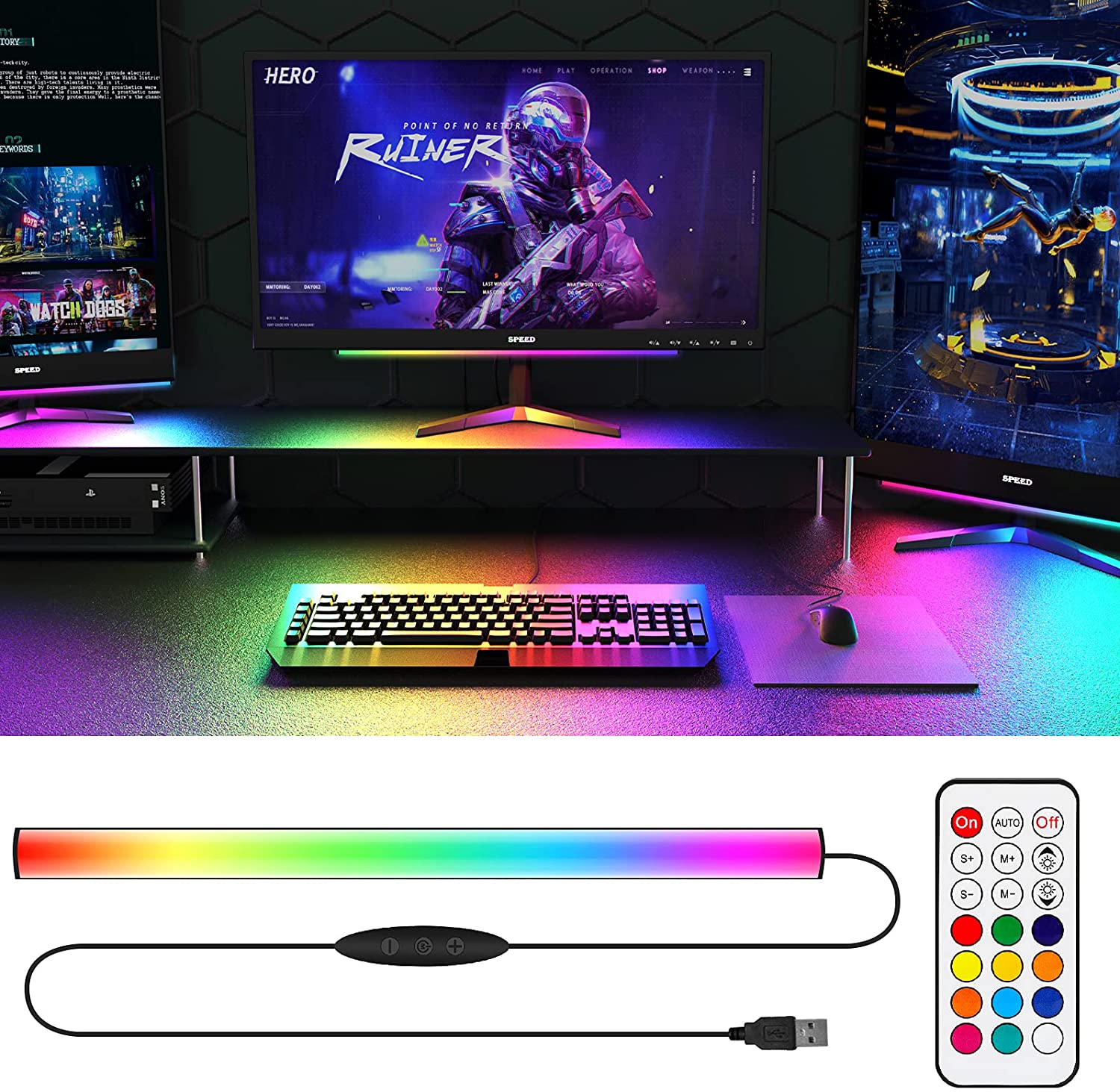 Setup Desk Monitor - Under Monitor Light Bar RGB Dreamcolor