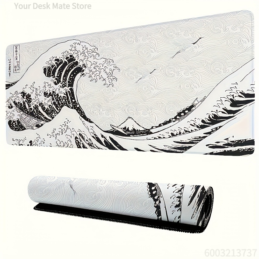 Black White Wave Art XXL Desk  - огляд і ціна Desk Setup Pc And Laptop