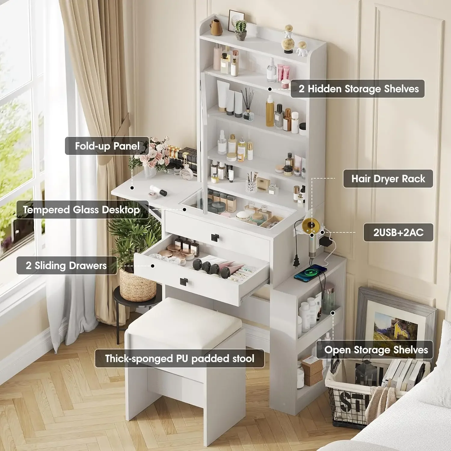 Small Makeup Vanity Desk with  - огляд і ціна Desk Setup Charging Station