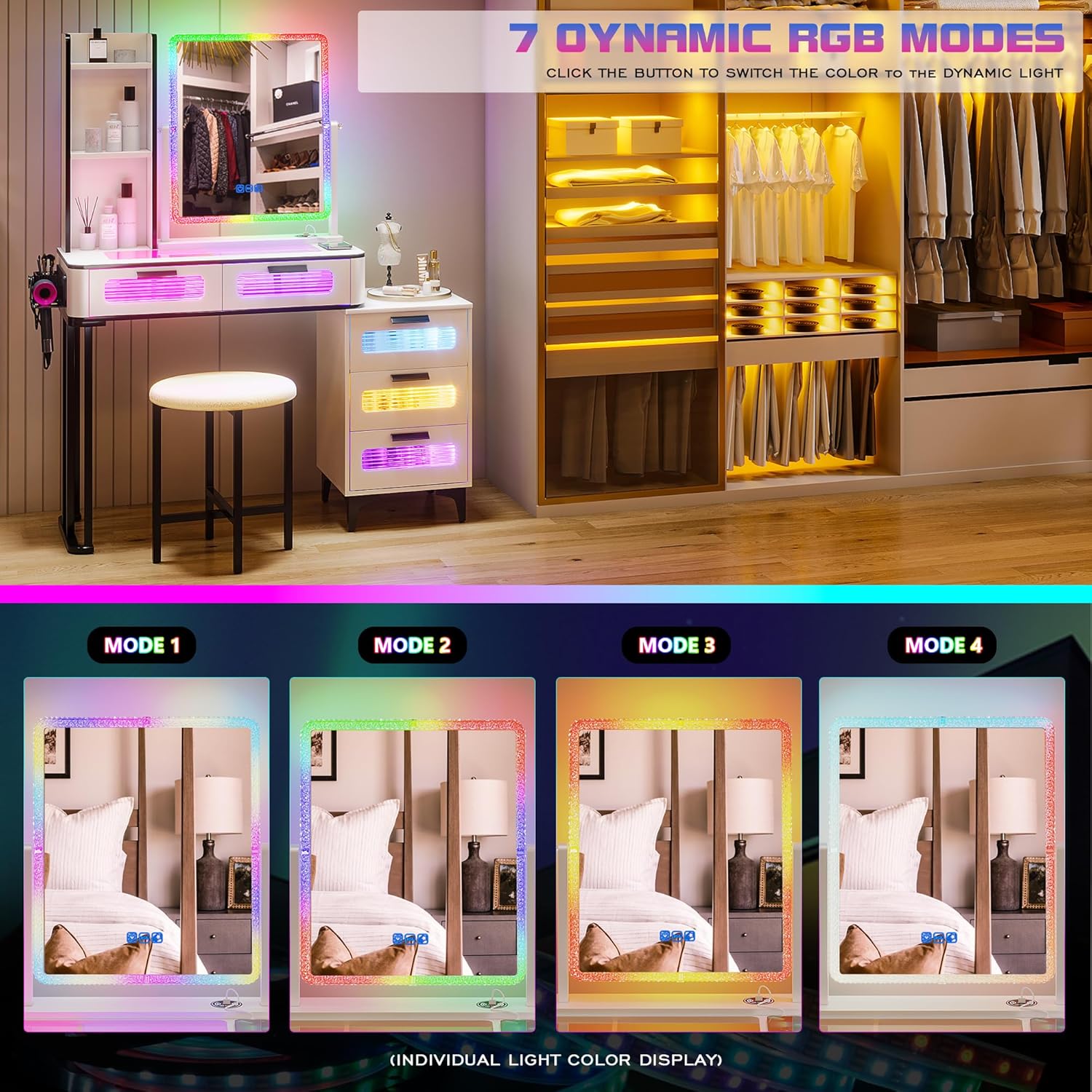 i*-RGB Makeup Vanity Desk with - огляд і ціна Desk Setup Charging Station