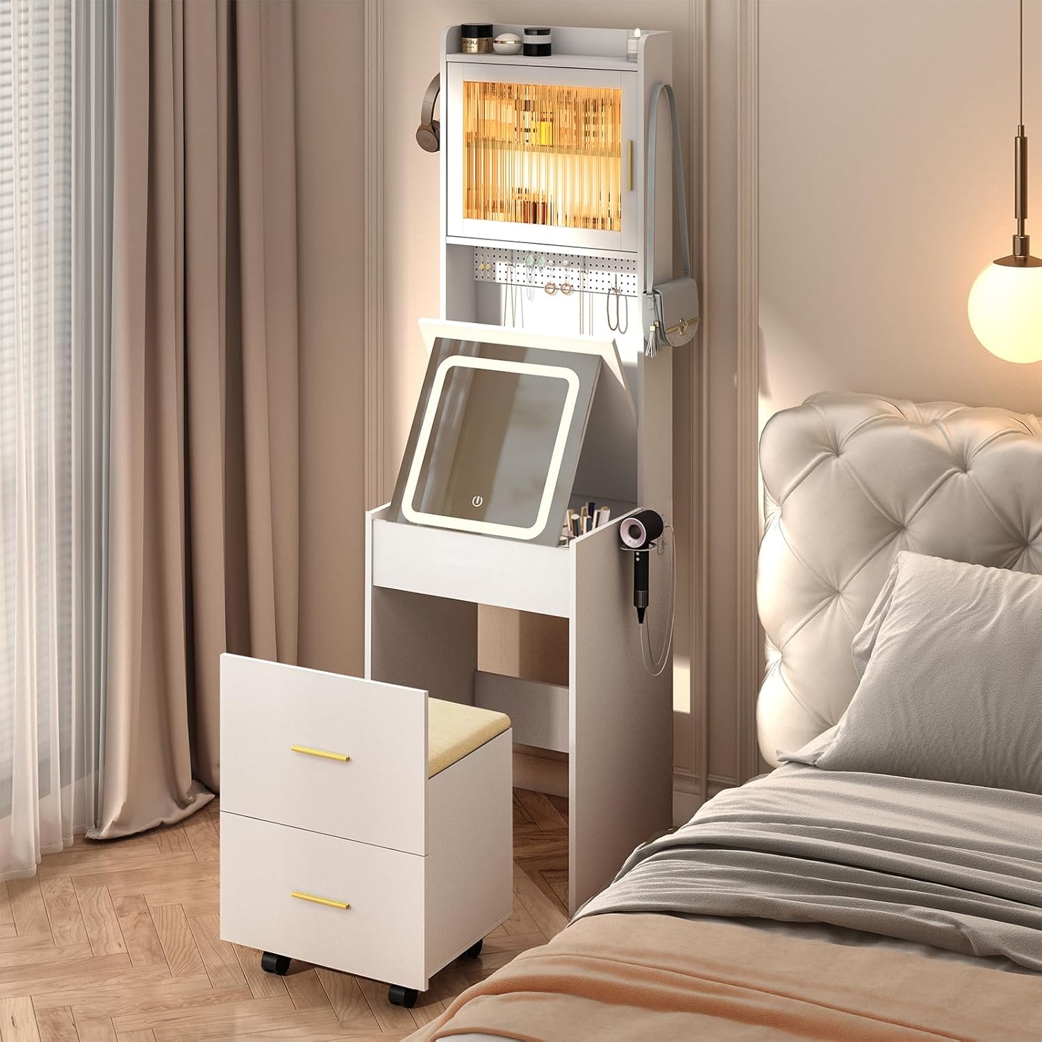 3 in 1 Vanity Desk with Fold-u - огляд і ціна Desk Setup Charging Station