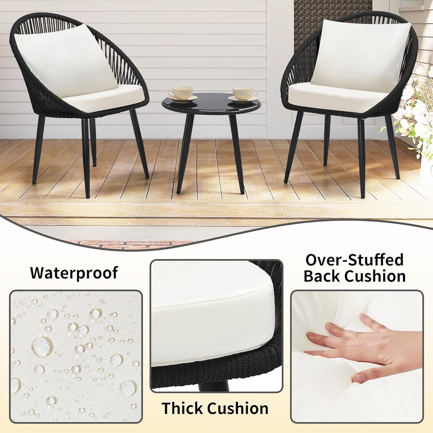 3 Pieces Bistro Set, Woven Rop - огляд і ціна Desk Setup Minimalist