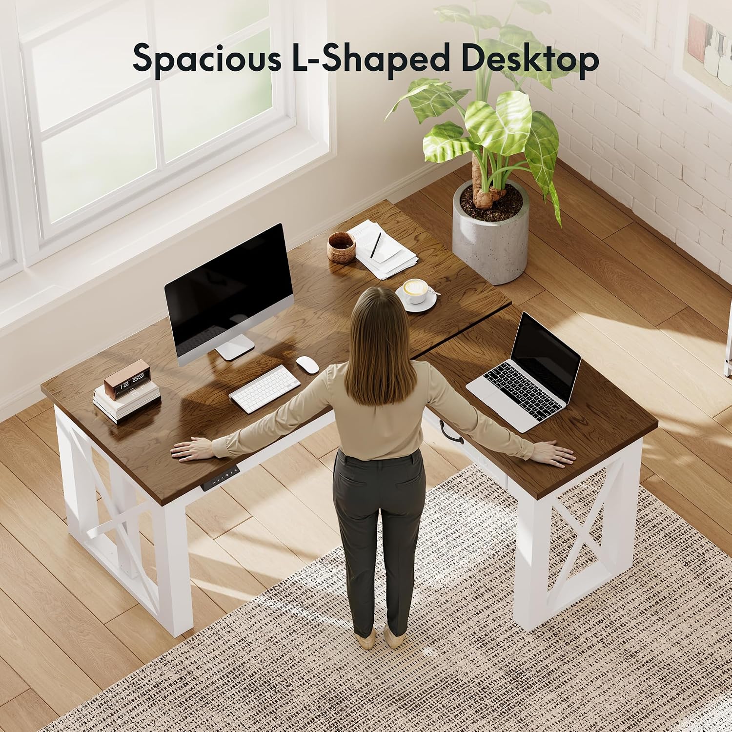 L Shaped Standing Desk with Dr - огляд і ціна Setup Desk Monitor