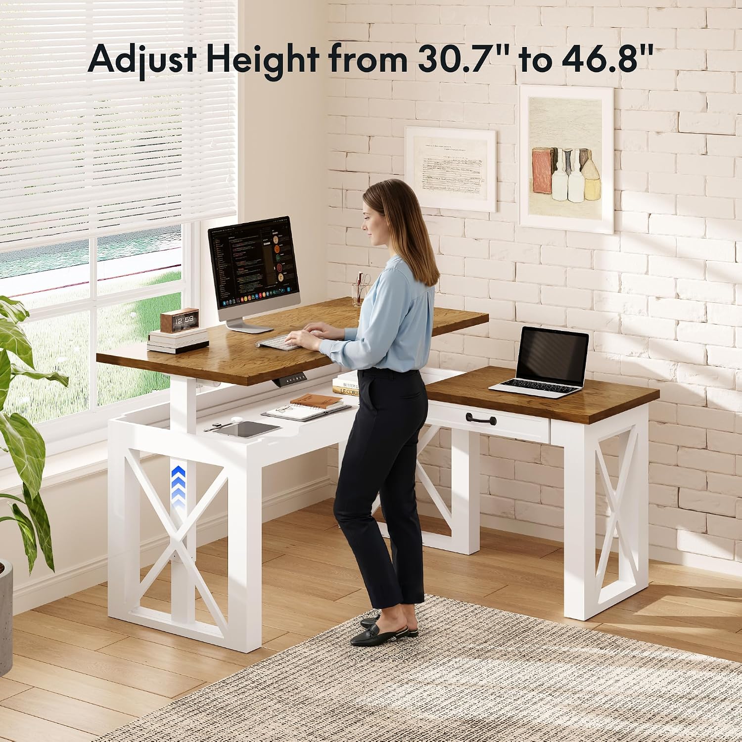 L Shaped Standing Desk with Dr - огляд і ціна Setup Desk Monitor