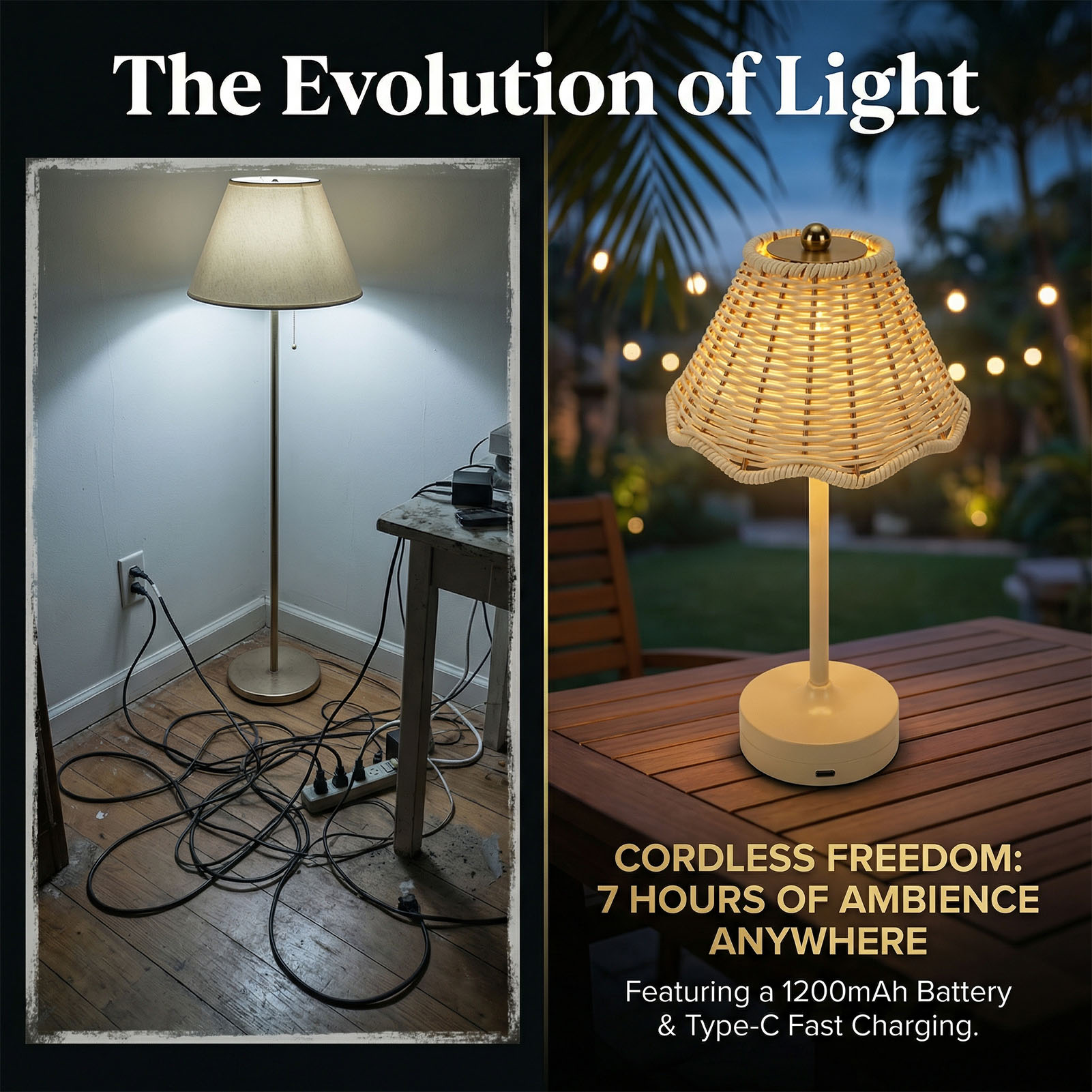 LED Vintage Rattan Table Lamp  - огляд і ціна Desk Setup Vintage