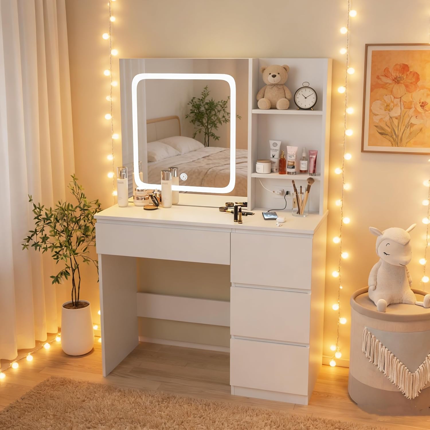 i*-Make Up Vanity Desk with Ch - огляд і ціна Desk Setup Charging Station