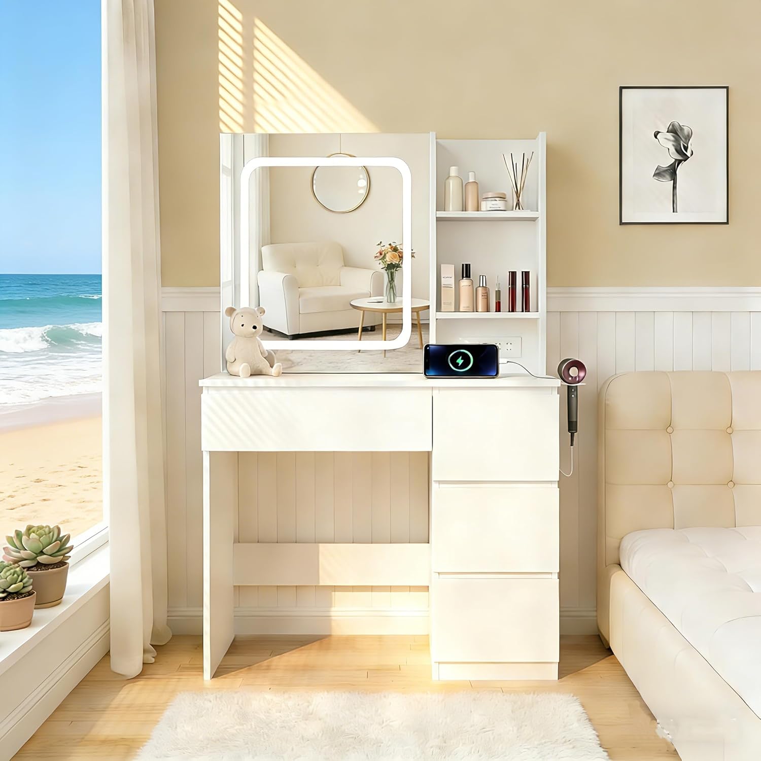 i*-Make Up Vanity Desk with Ch - огляд і ціна Desk Setup Charging Station