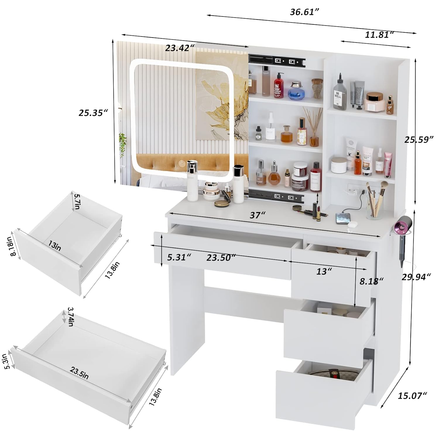 i*-Make Up Vanity Desk with Ch - огляд і ціна Desk Setup Charging Station