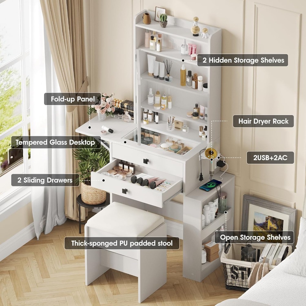 Small Makeup Vanity Desk with  - огляд і ціна Desk Setup Charging Station