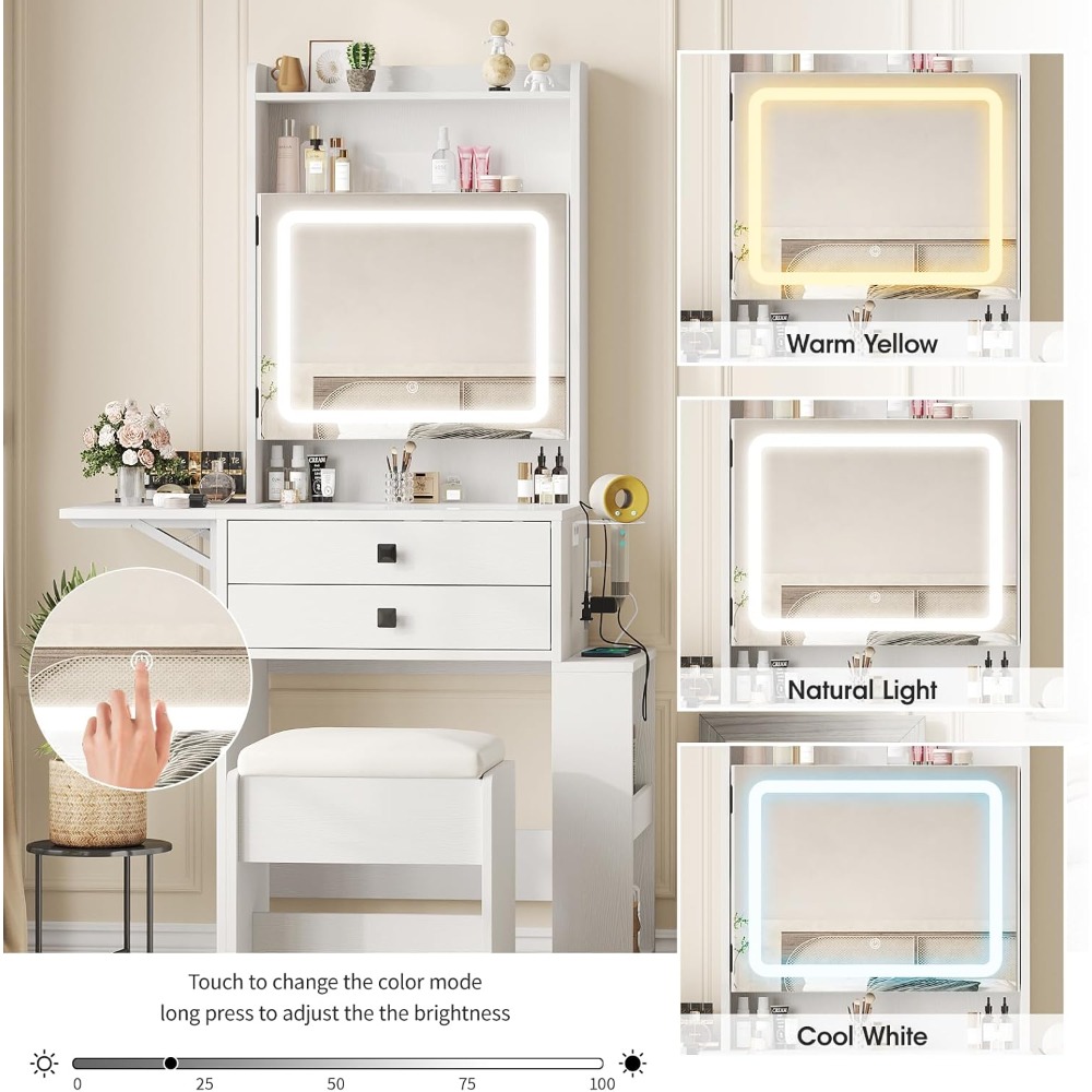 Small Makeup Vanity Desk with  - огляд і ціна Desk Setup Charging Station