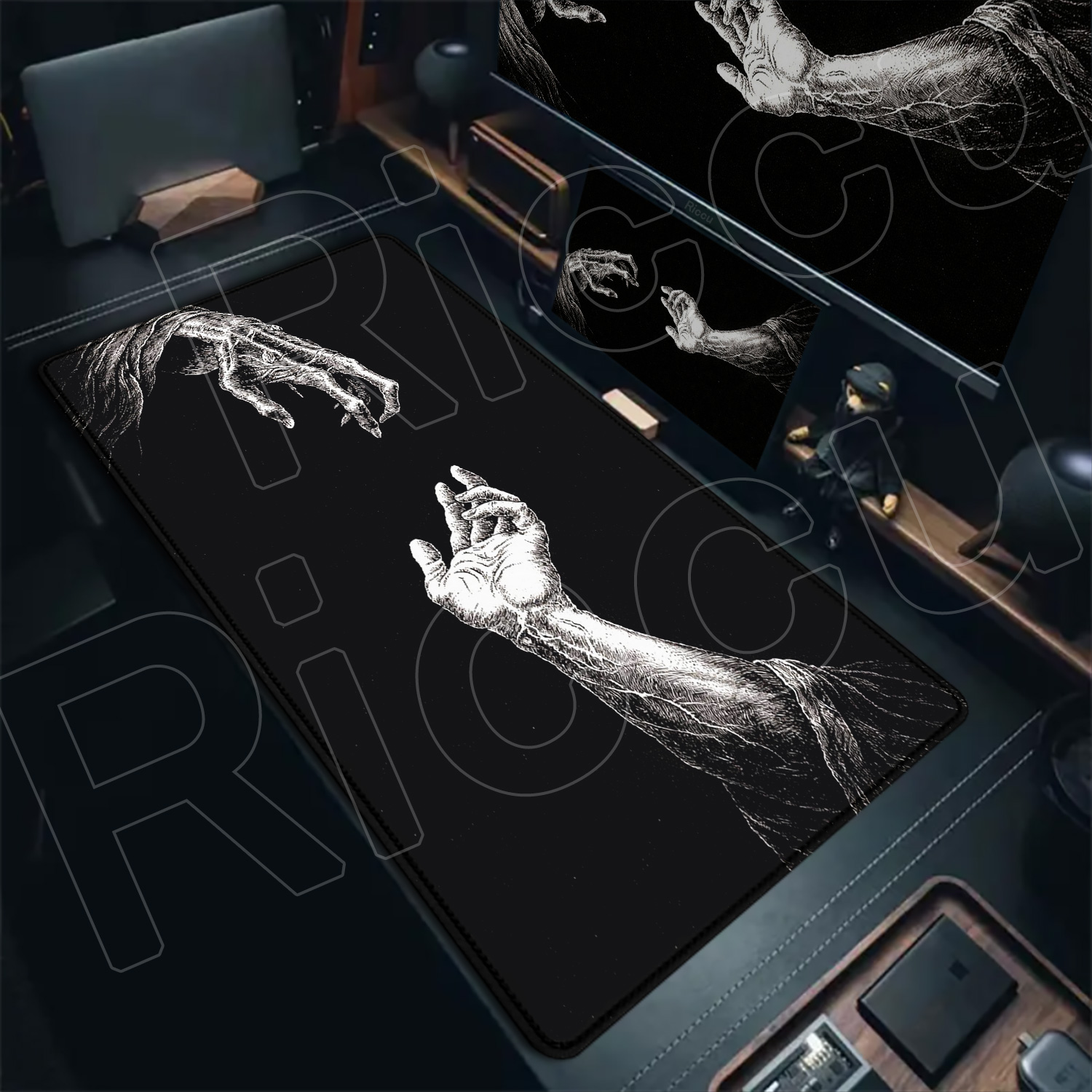 HD Large Black White XXL Gothi - огляд і ціна Desk Setup Pc And Laptop