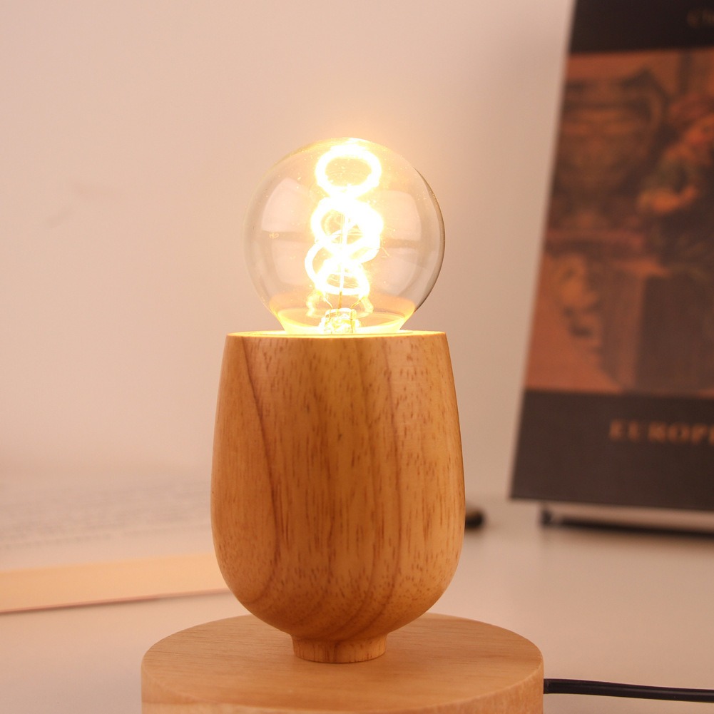 Retro Wood Table Lamp E27 Sock - огляд і ціна Desk Setup Vintage